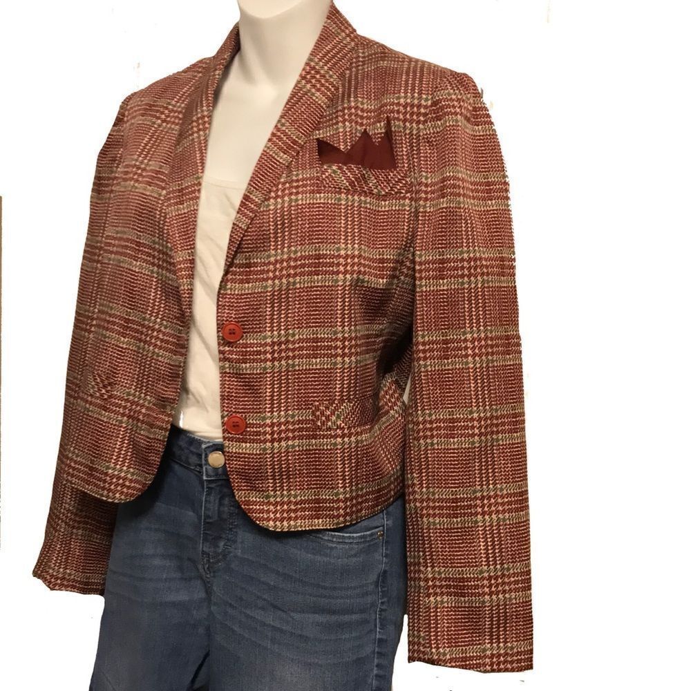 Vintage Houndstooth Long Sleeve Crop Jacket Medium